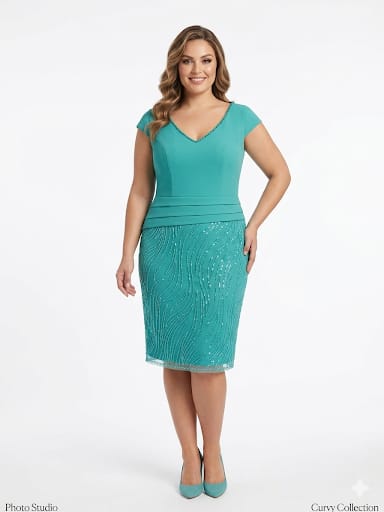 Abito da Cerimonia Tubino Verde Acqua con Coprispalle