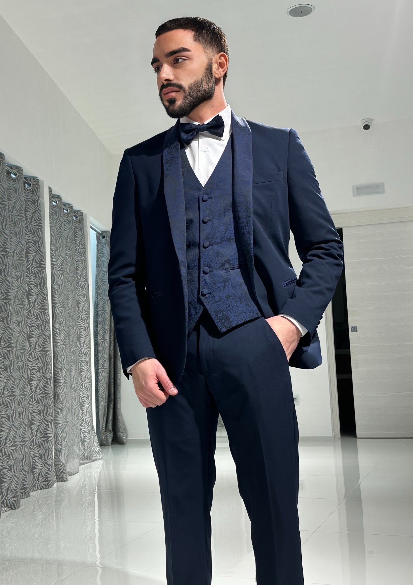 SMOKING SUIT SHAWL ARBORE BLUE