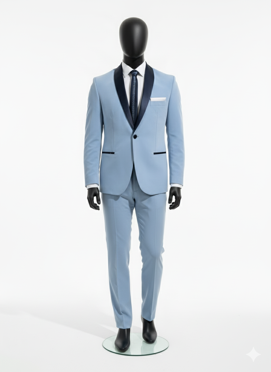 SMOKING SUIT WITH LIGHT BLUE SHAWL