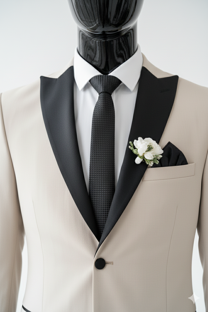 BEIGE SPEAR CHEST TUXEDO SUIT