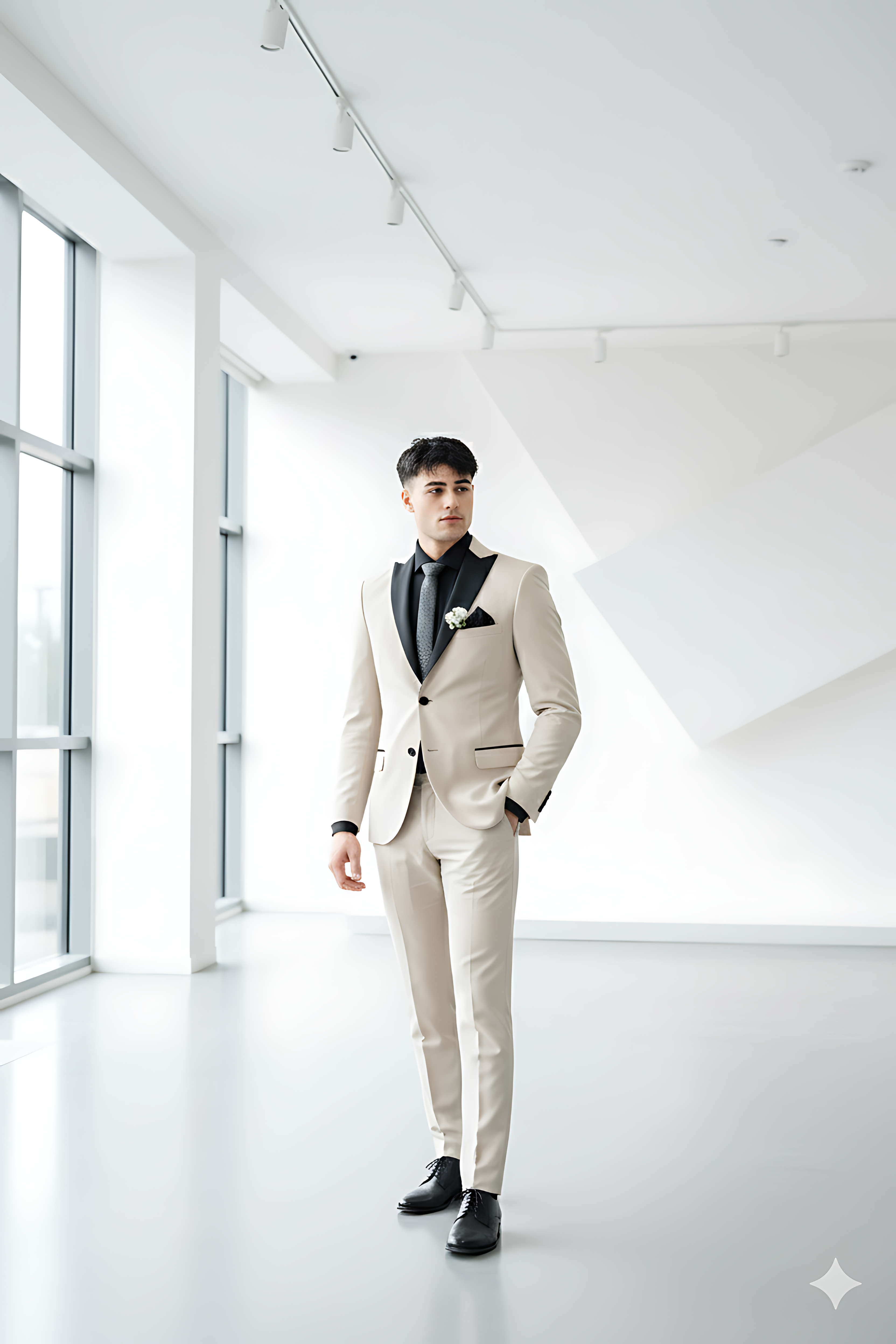 BEIGE SPEAR CHEST TUXEDO SUIT