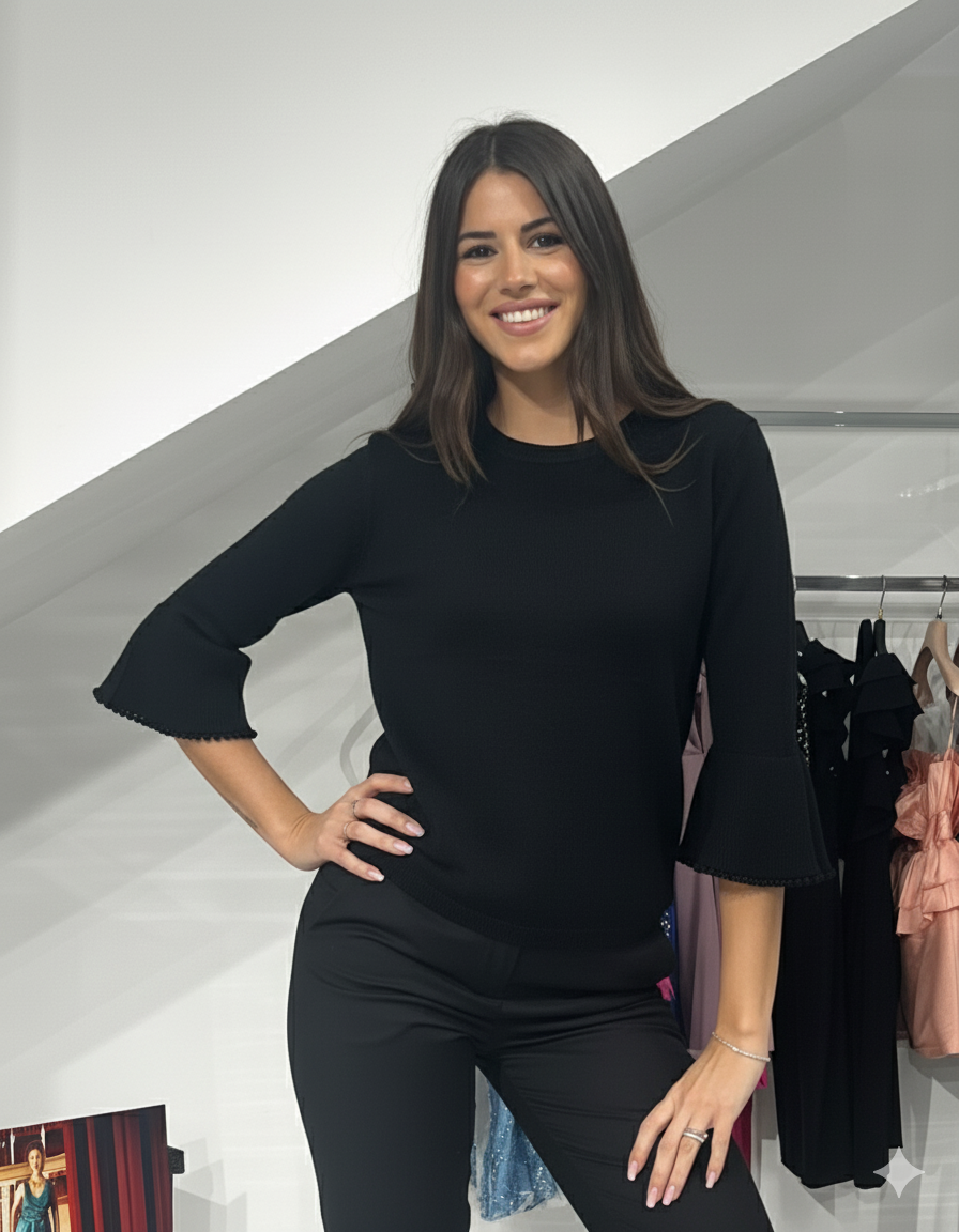 MAGLIONCINO CON MANICA A 3/4 CON PERLE