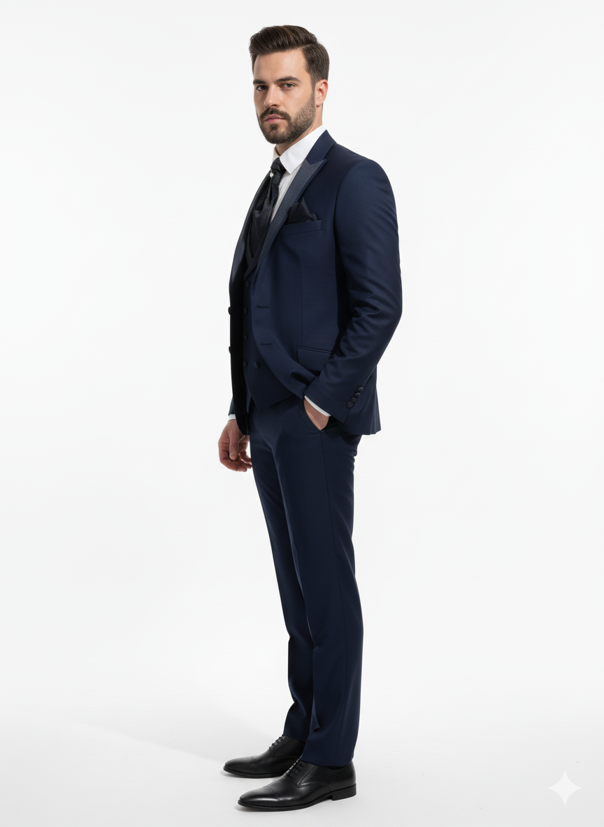 SMOKING BLEU À BOUTONNAGE EN LANCE