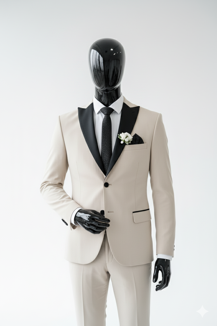 BEIGE SPEAR CHEST TUXEDO SUIT