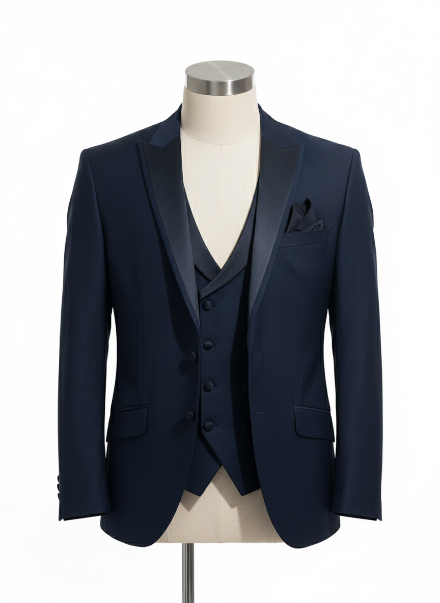 SMOKING BLEU À BOUTONNAGE EN LANCE