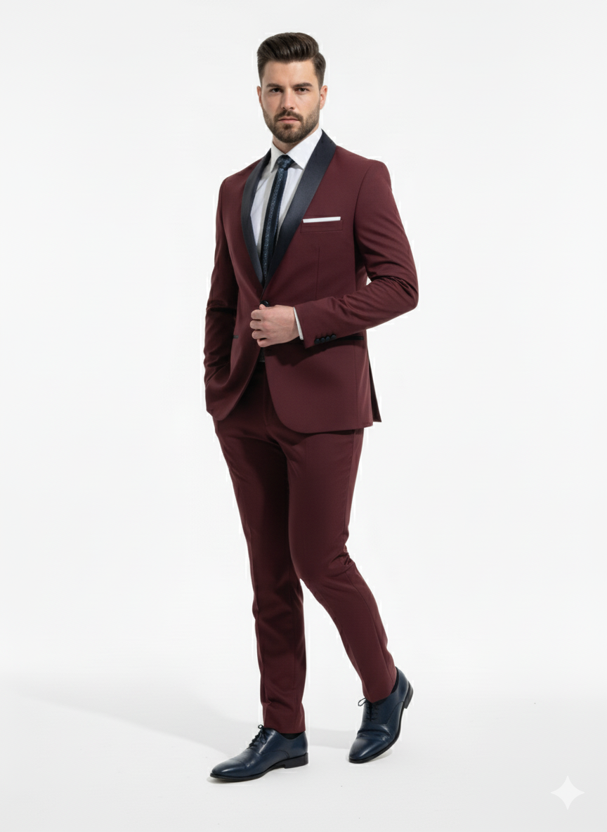 BORDEAUX SHAWL SMOKING DRESS