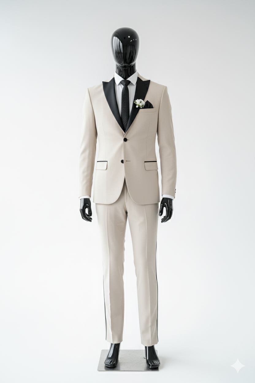 BEIGE SPEAR CHEST TUXEDO SUIT