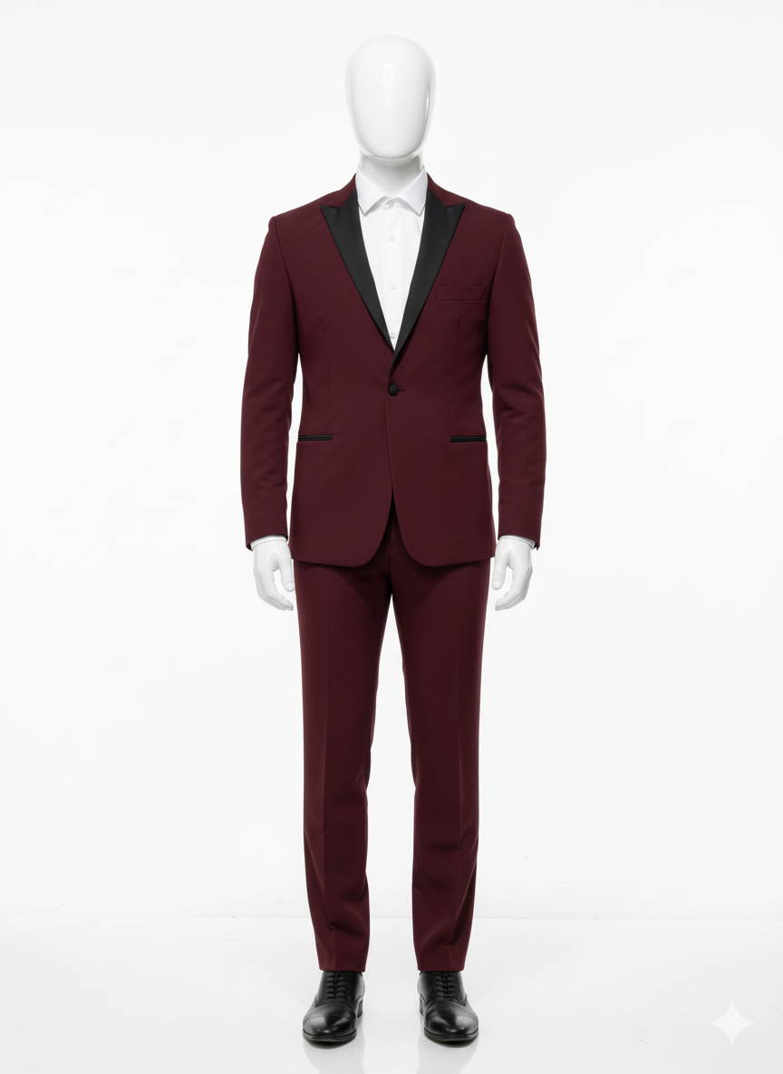 BURGUNDY SPEAR TUXEDO SUIT
