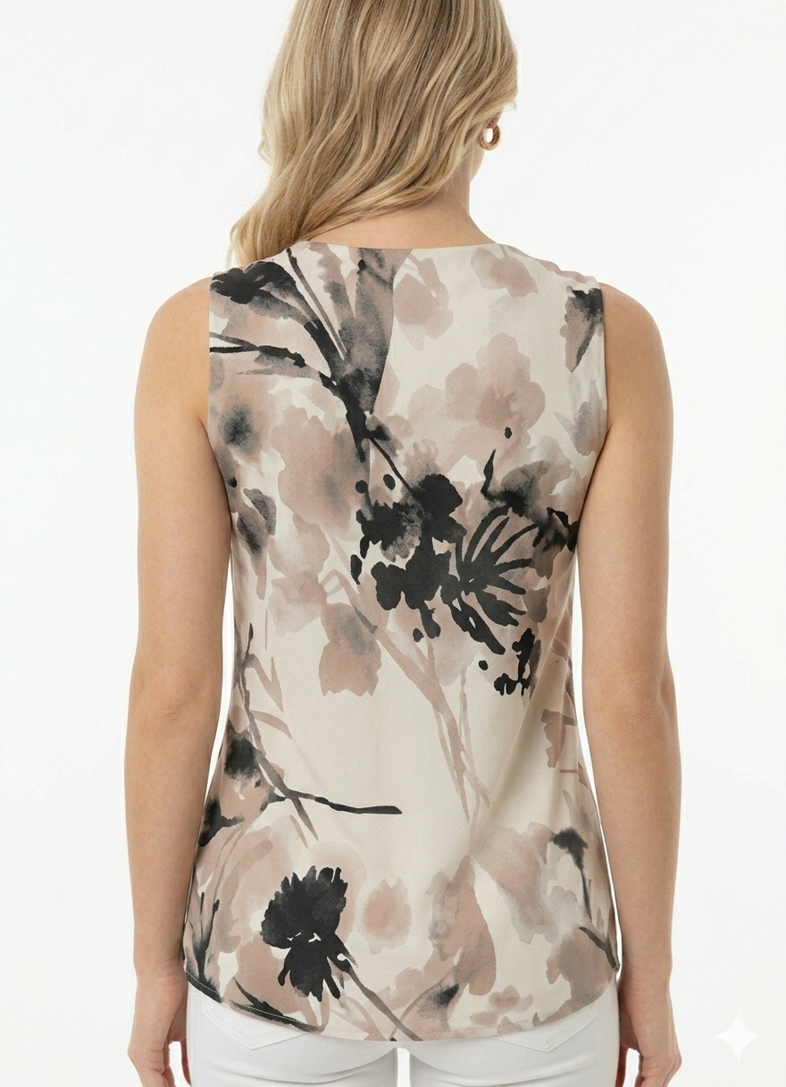 Top in Seta con Scollo a Drappeggio e Stampa Floreale.