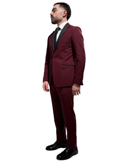 BURGUNDY SPEAR TUXEDO SUIT