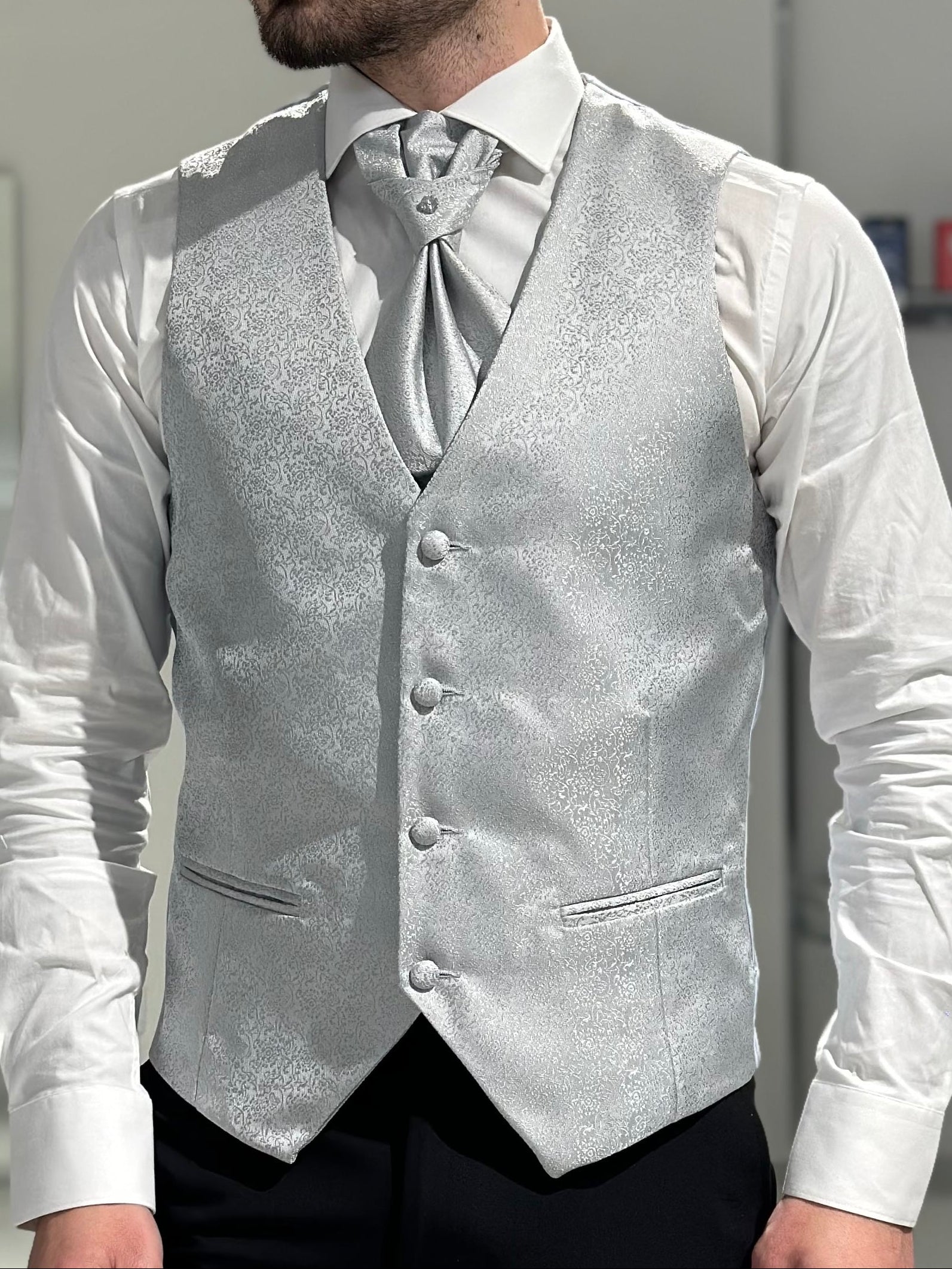 GILET MONOPETTO DAMASCATO STRETTO