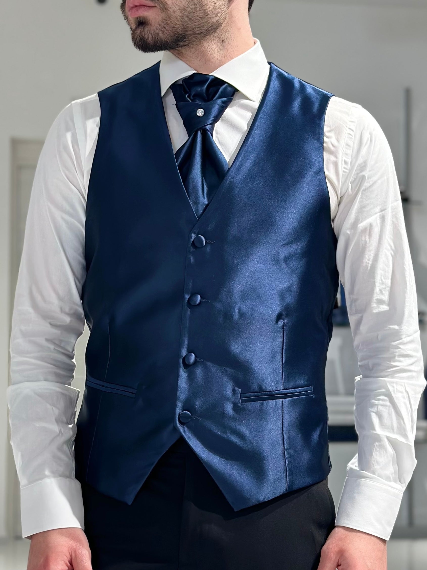 SINGLE BREASTED SATIN WAISTCOAT BLUE