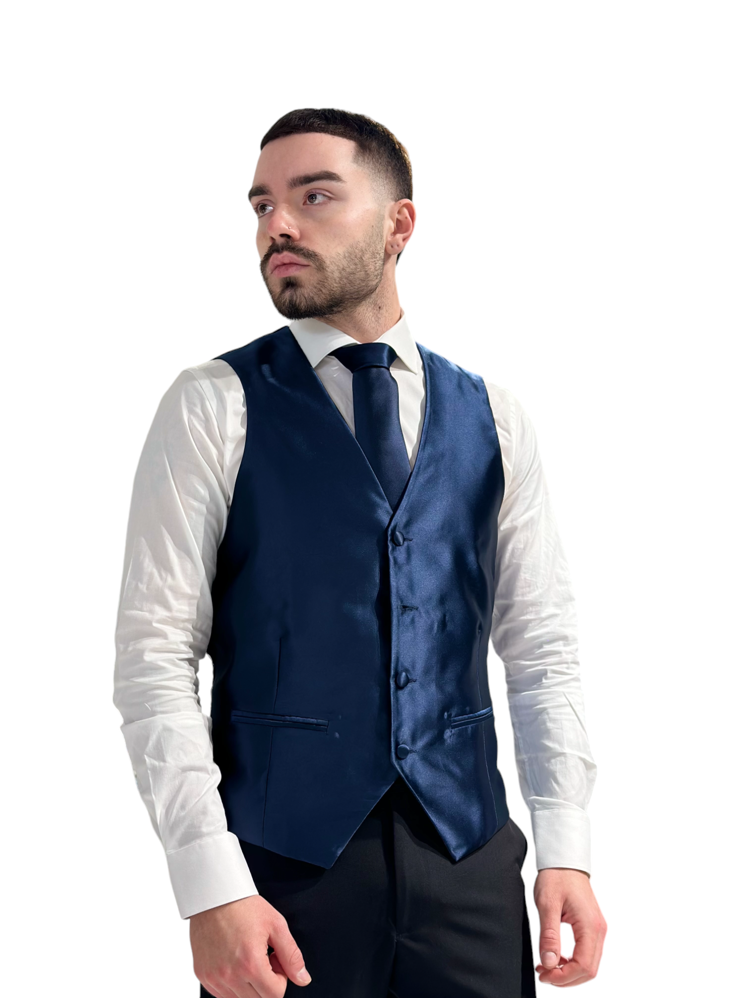 SINGLE BREASTED SATIN WAISTCOAT BLUE