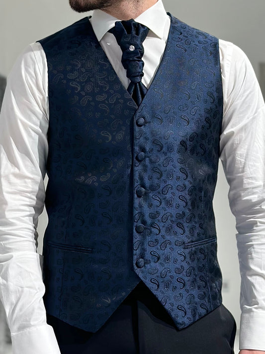 GILET MONOPETTO DAMASCATO LARGO BLUE