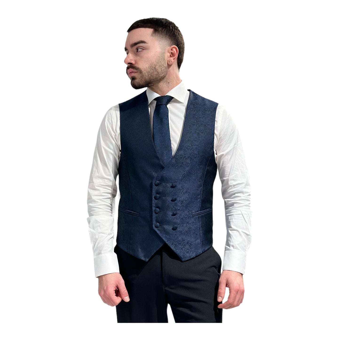 GILET DOPPIOPETTO DAMASCATO BLU