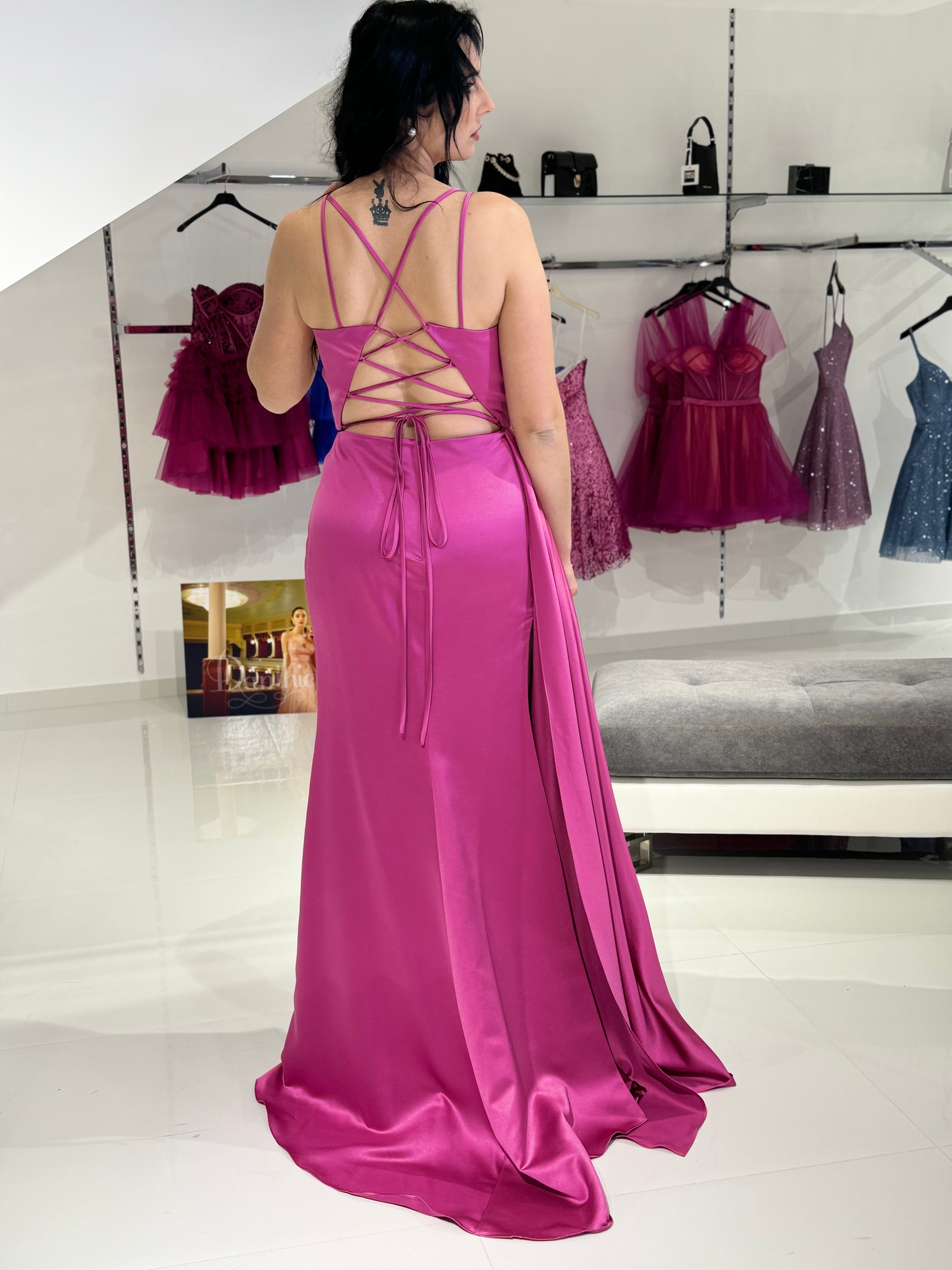 Robe longue en tulle fuchsia