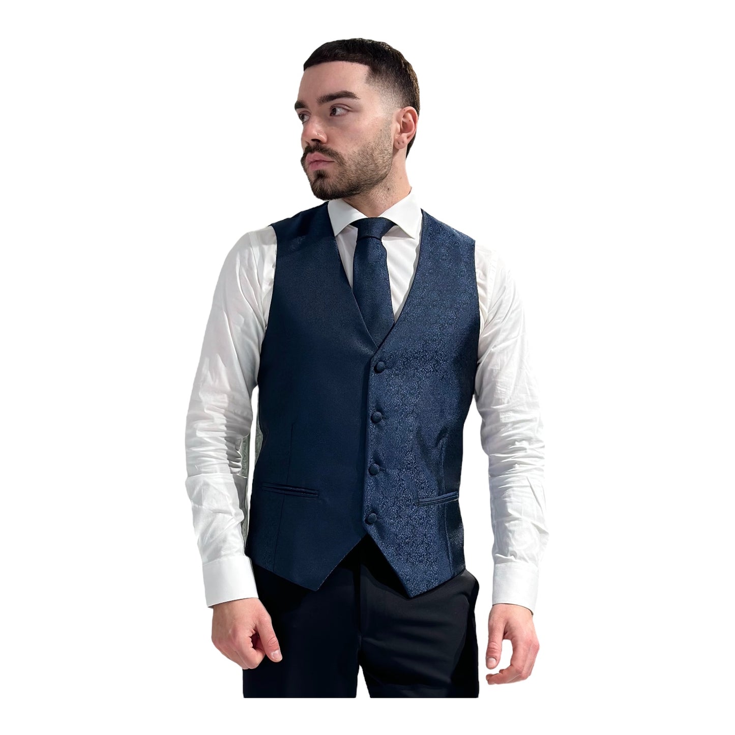 GILET MONOPETTO DAMASCATO BLU