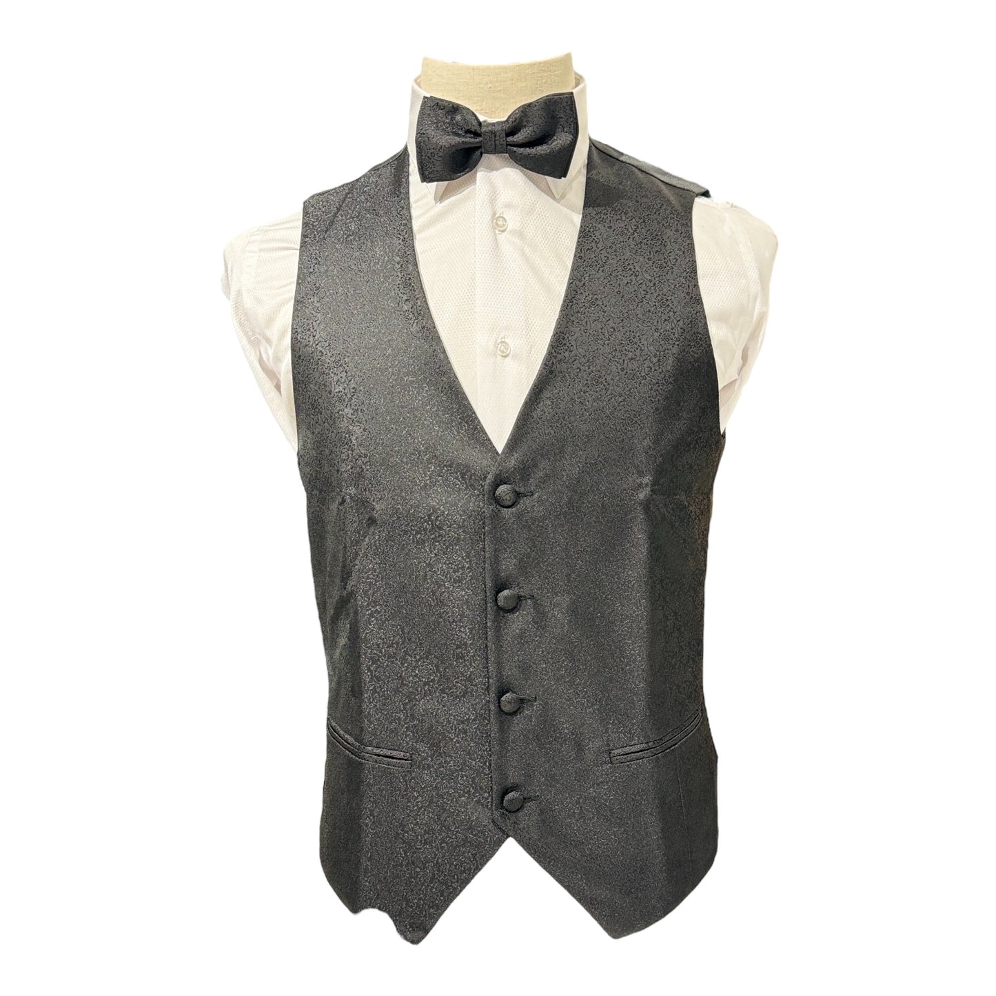 GILET MONOPETTO DAMASCATO STRETTO NERO