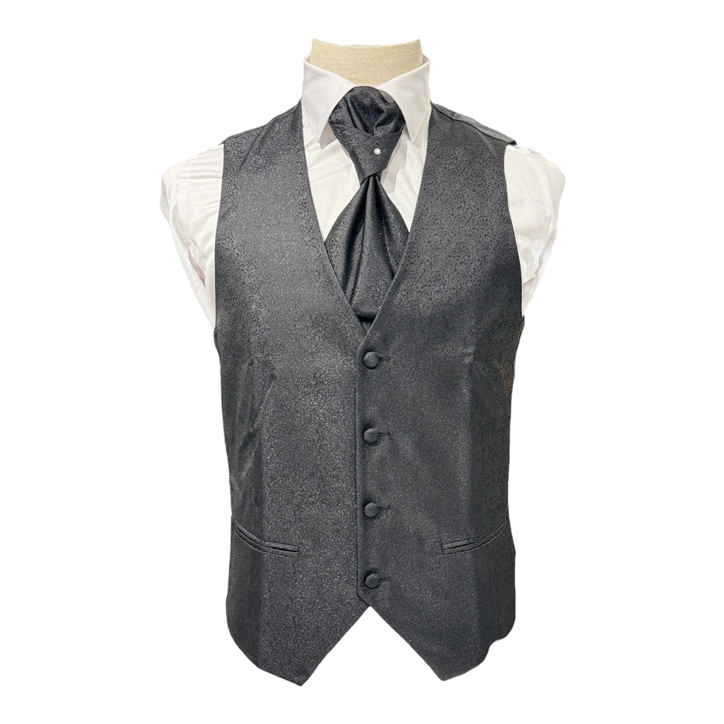 GILET MONOPETTO DAMASCATO STRETTO NERO