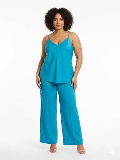 Completo Elegante in Tonalità Ottanio con Tunica in Paillettes.